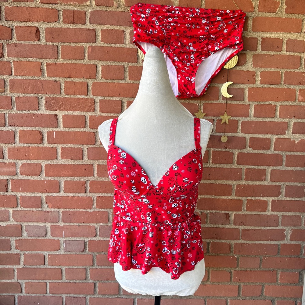 Red Skull Bandana Tankini Swimsuit Set 1X/XL